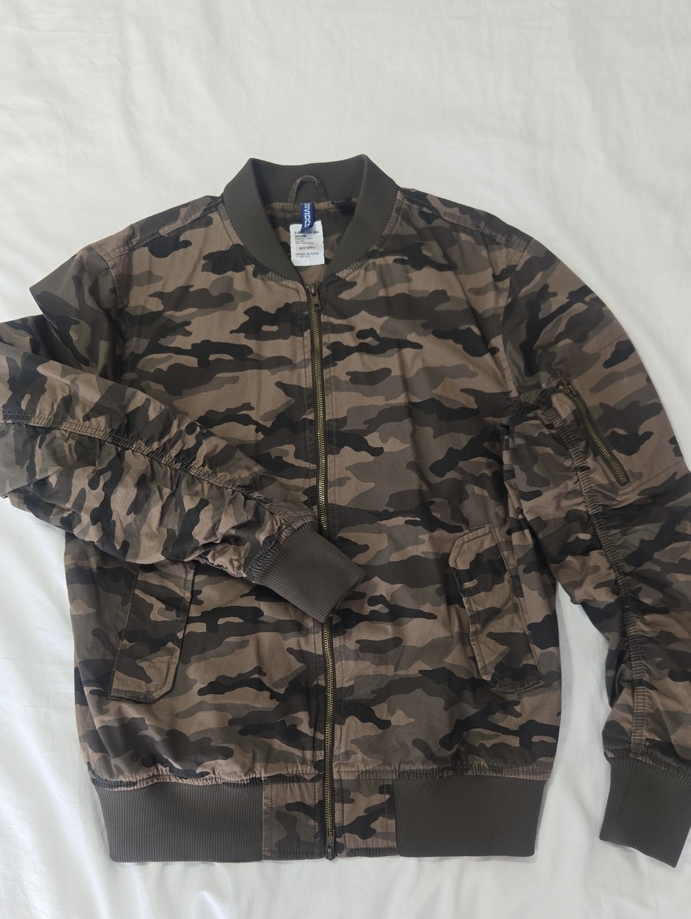 Divided Camouflage Bomber Jacket - Olive Green Brown